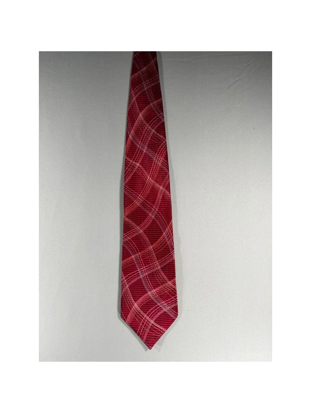 Blacker Signature Collection Mens Red Silk Tie Geometric Pattern Handmade Silk